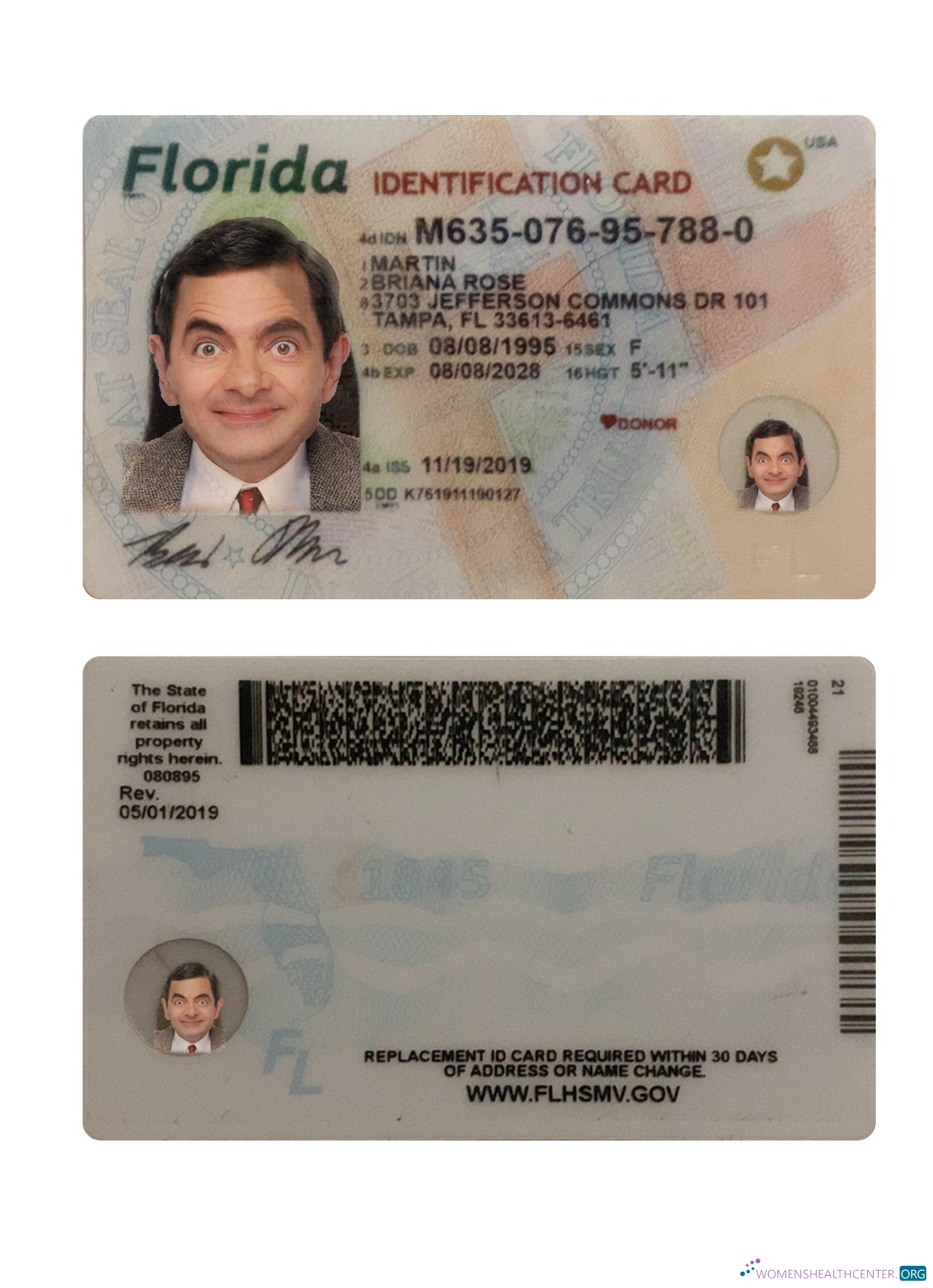 Download USA Florida ID card Photoshop template